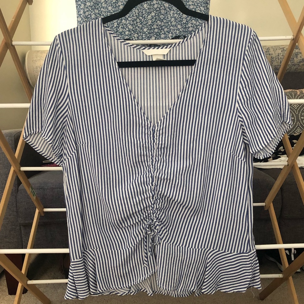 H&M striped ruched blouse